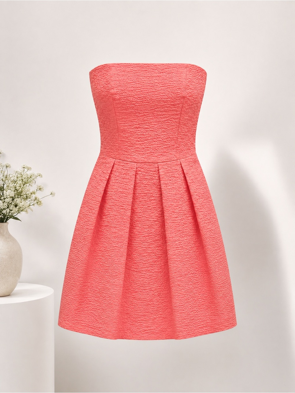 J. Crew Strapless Coral Pleated Seersucker Dress (345)
